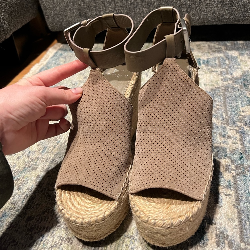 *SOLD* Marc Fisher Taupe Leather & Suede Espadrille Wedge